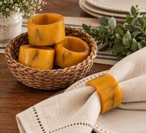 Bakelite Heavy Marbled Butterscotch Amber Chunky Napkin Rings Set of 4 Vintage